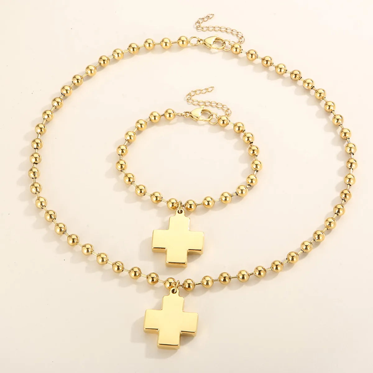 Wholesale Casual Vacation Streetwear Cross Titanium Steel Plating 18k Gold Plated Bracelets Necklace