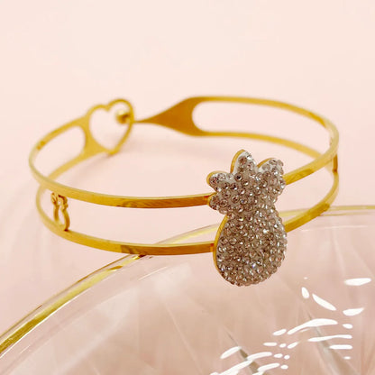 Casual Vacation Sweet Cross Pineapple 304 Stainless Steel 14K Gold Plated Zircon Bangle In Bulk