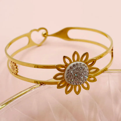 Casual Vacation Sweet Cross Pineapple 304 Stainless Steel 14K Gold Plated Zircon Bangle In Bulk