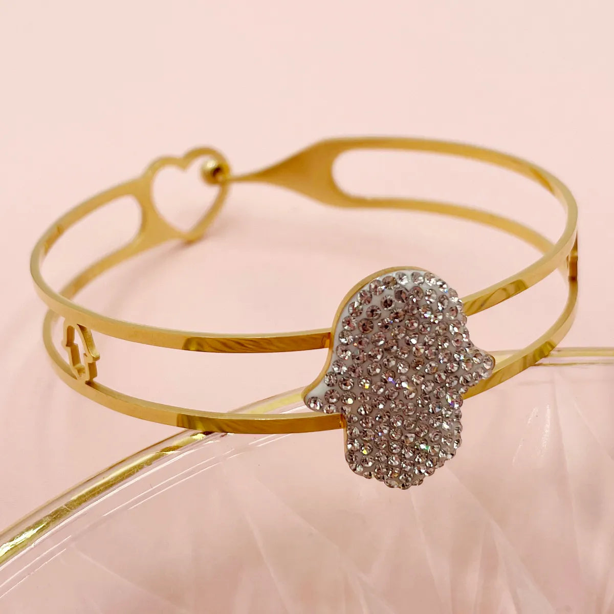 Casual Vacation Sweet Cross Pineapple 304 Stainless Steel 14K Gold Plated Zircon Bangle In Bulk