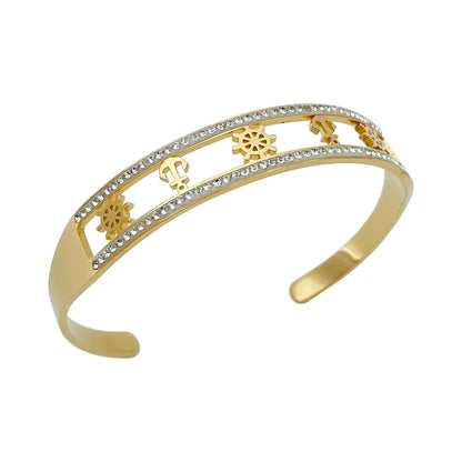 Casual Vacation Sweet Cross Pineapple 304 Stainless Steel 14K Gold Plated Zircon Bangle In Bulk