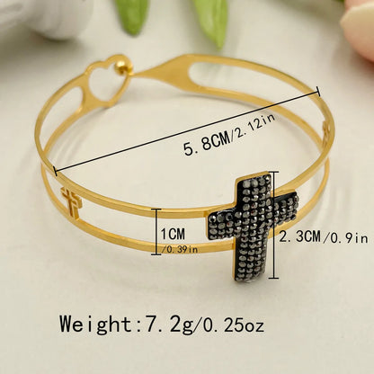 Casual Vacation Sweet Cross Pineapple 304 Stainless Steel 14K Gold Plated Zircon Bangle In Bulk