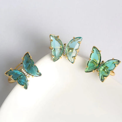 Casual Vintage Style Butterfly Copper Butterfly Inlay Glass Open Rings