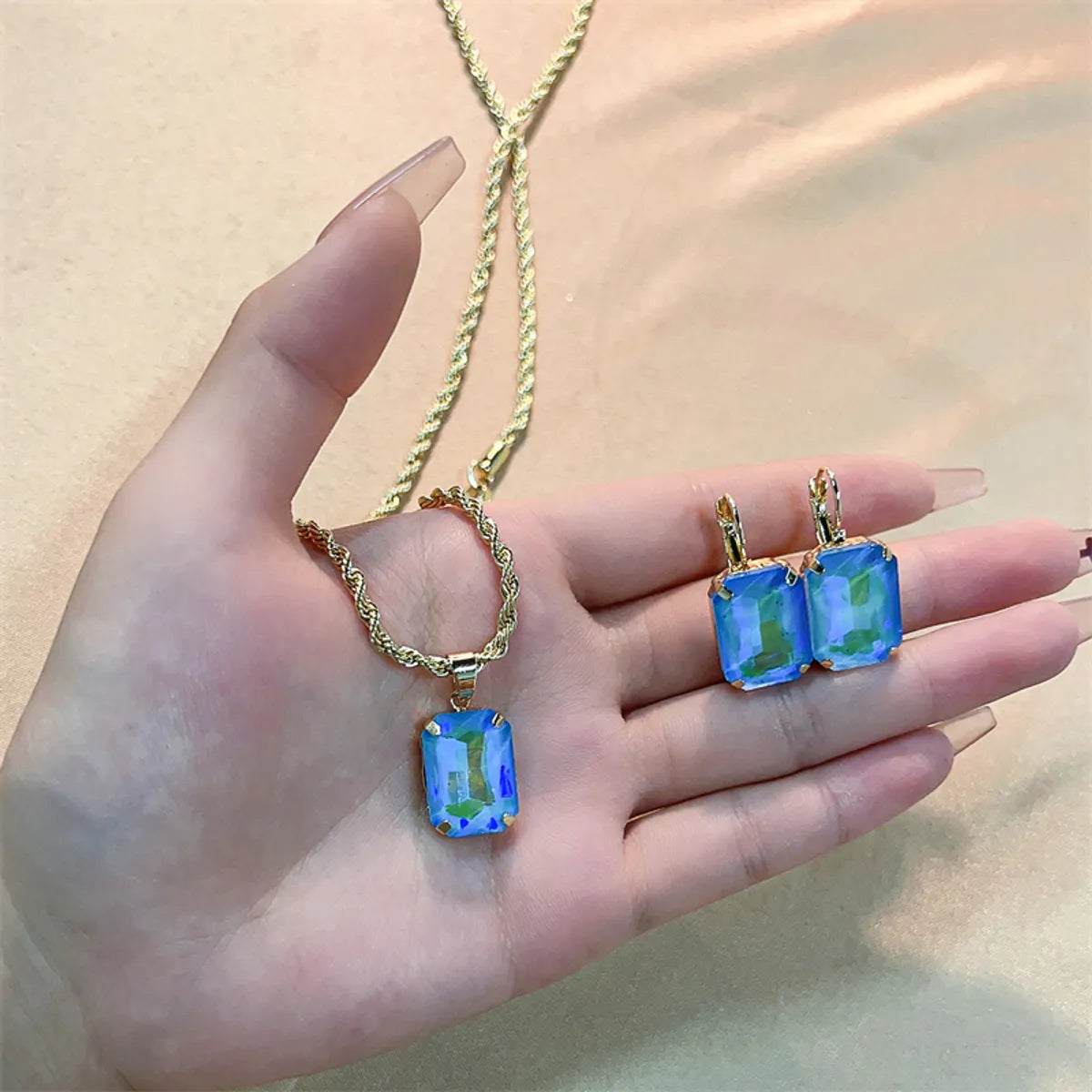 Casual Vintage Style Rectangle Stainless Steel Copper Plating Inlay Glass Gold Plated Jewelry Set