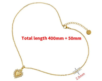 Casual Vintage Style Simple Style Heart Shape Copper Plating Inlay Zircon 18k Gold Plated Pendant Necklace