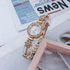 Casual Women's Alloy And Stainless Steel Bracelet Watch With Flower Shape Dial And Diamondstudded Design