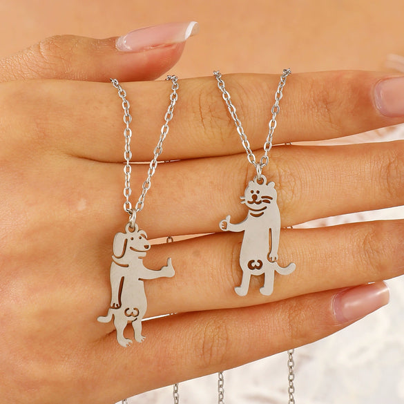 Cat And Dog Titanium Steel Pendant Necklace With Electroplated Animal Zodiac Design Unisex Hip Hop Couple Chain