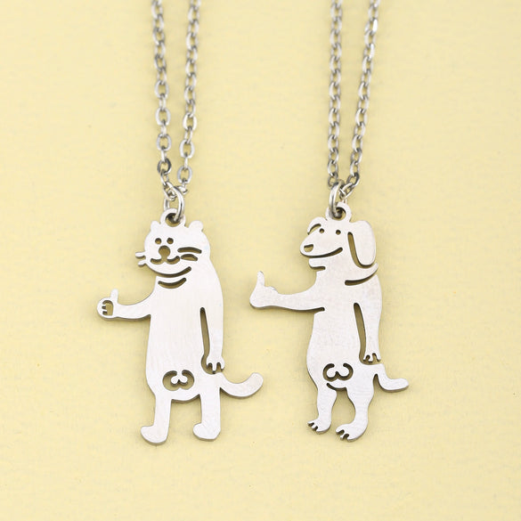 Cat And Dog Titanium Steel Pendant Necklace With Electroplated Animal Zodiac Design Unisex Hip Hop Couple Chain