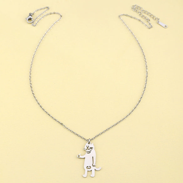 Cat And Dog Titanium Steel Pendant Necklace With Electroplated Animal Zodiac Design Unisex Hip Hop Couple Chain