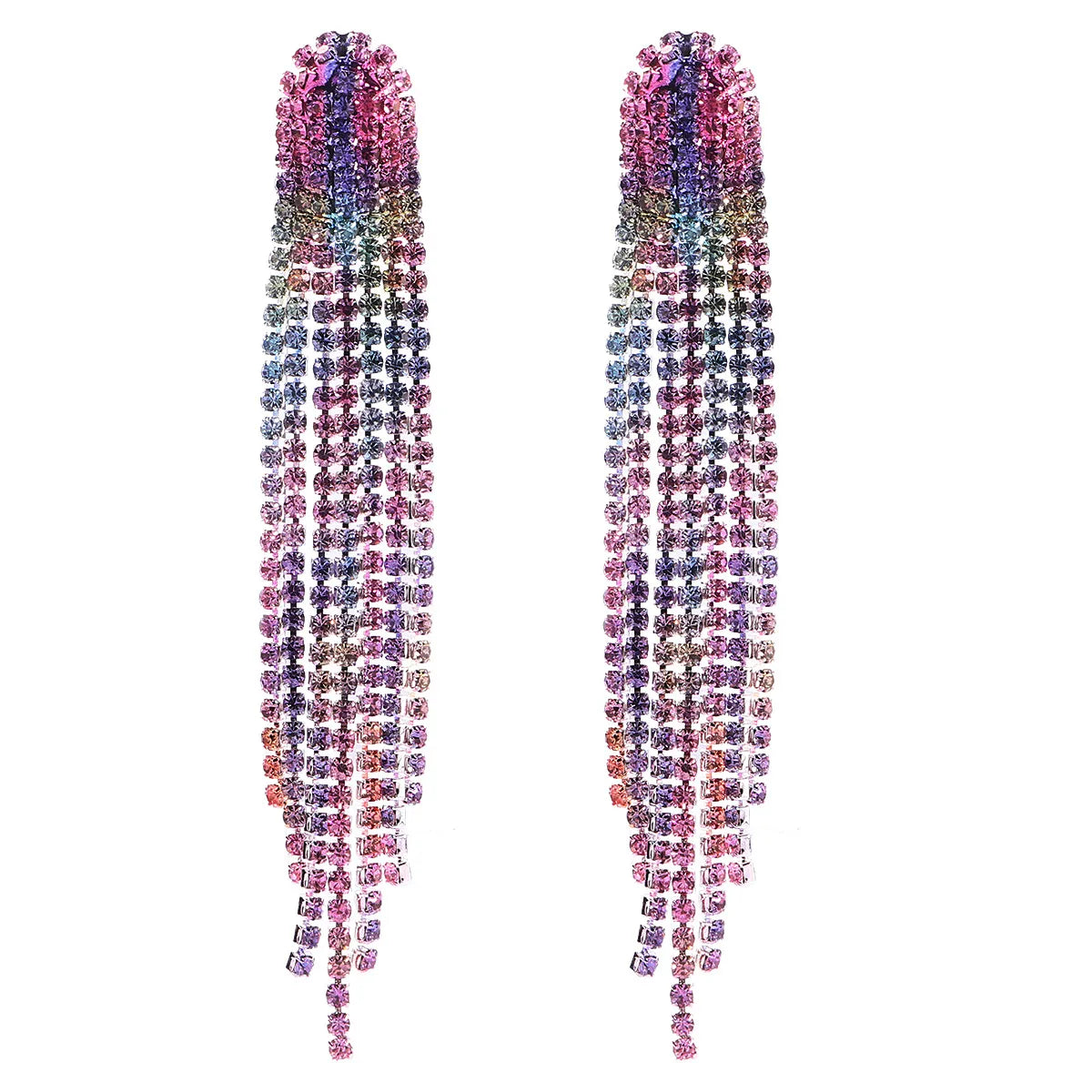 Catwalk Fashionable Gradient Rhinestone Long Welding Claw Tassel Alloy Earrings