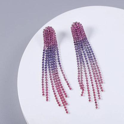 Catwalk Fashionable Gradient Rhinestone Long Welding Claw Tassel Alloy Earrings