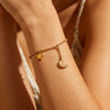 Celestial Moon And Star Zircon Goldplated Stainless Steel Bracelet For Unisex Wear