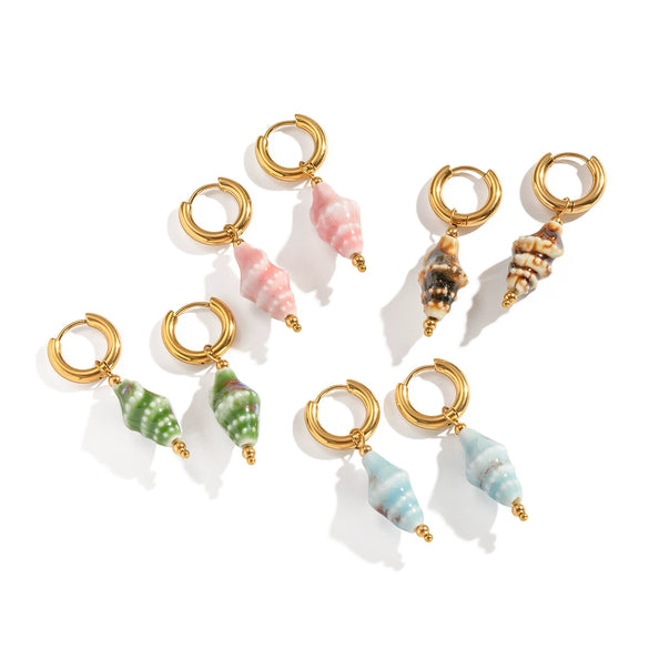 Ceramic Conch Earrings With Marine Elements Animal Zodiac Pattern Electroplated For Women