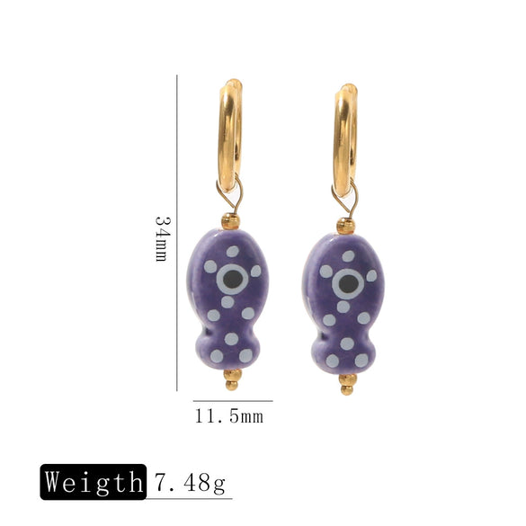 Ceramic Fish Polka Dot Pendant Earrings With Electroplating