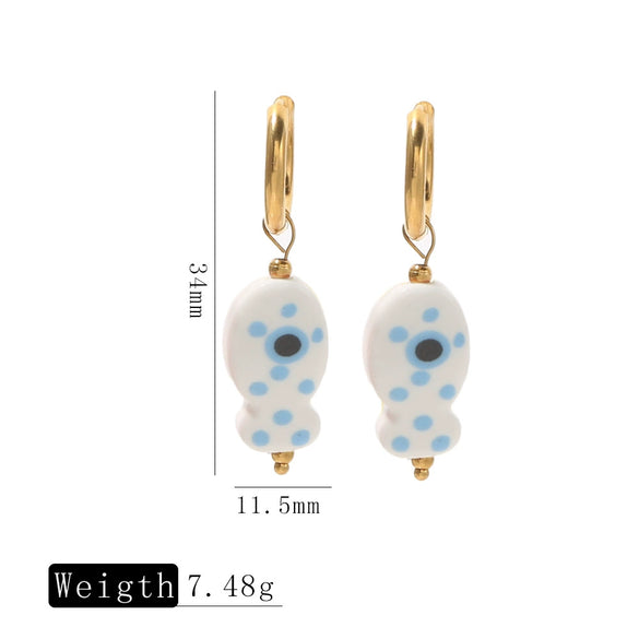 Ceramic Fish Polka Dot Pendant Earrings With Electroplating