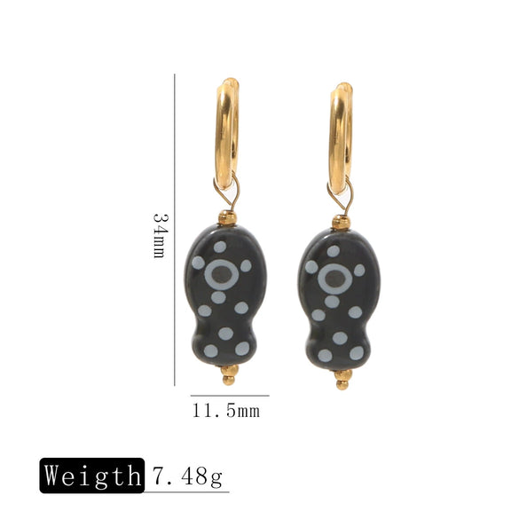 Ceramic Fish Polka Dot Pendant Earrings With Electroplating