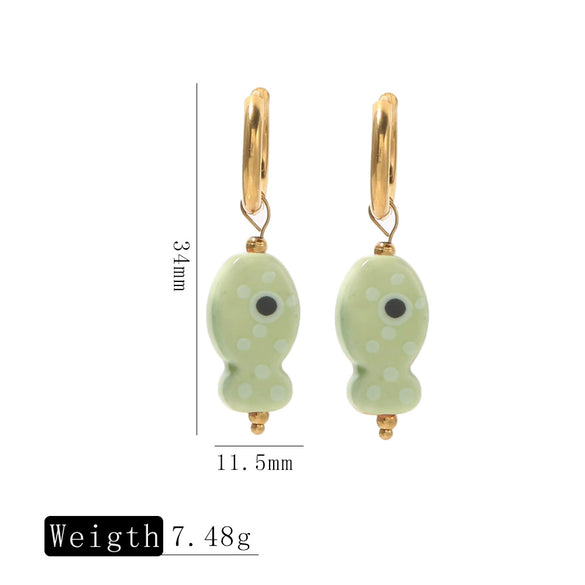 Ceramic Fish Polka Dot Pendant Earrings With Electroplating