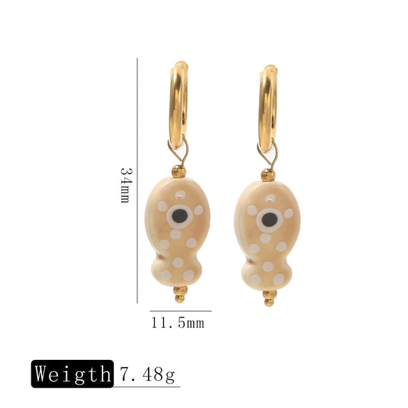 Ceramic Fish Polka Dot Pendant Earrings With Electroplating