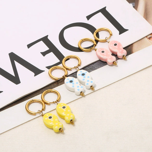 Ceramic Fish Polka Dot Pendant Earrings With Electroplating