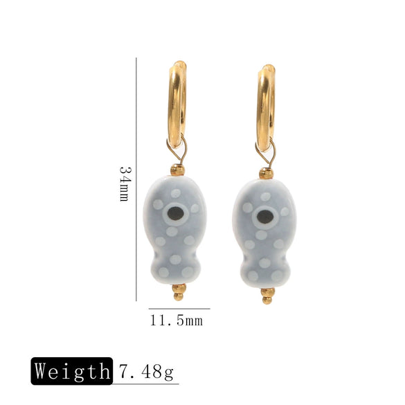 Ceramic Fish Polka Dot Pendant Earrings With Electroplating