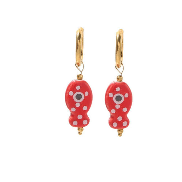 Ceramic Fish Polka Dot Pendant Earrings With Electroplating
