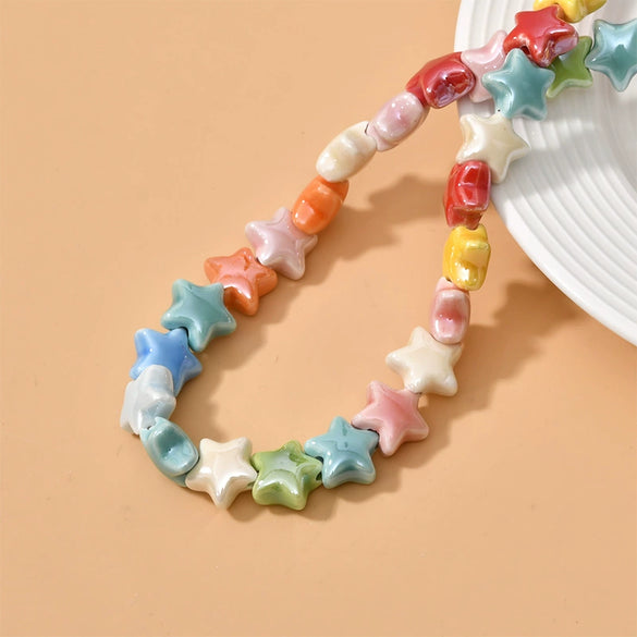 Ceramic Fivepointed Star Beads Handmade Jewelry Making Material With Baking Paint