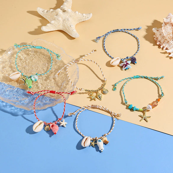 Ceramic Geometric Starfish Shell Fish Pendant Woven Bracelet For Women Electroplated