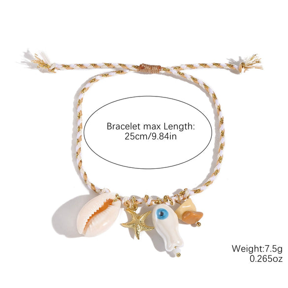 Ceramic Geometric Starfish Shell Fish Pendant Woven Bracelet For Women Electroplated