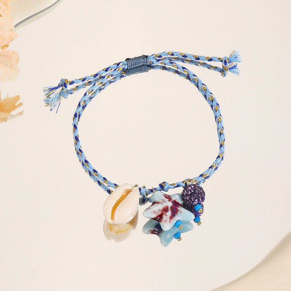 Ceramic Geometric Starfish Shell Fish Pendant Woven Bracelet For Women Electroplated