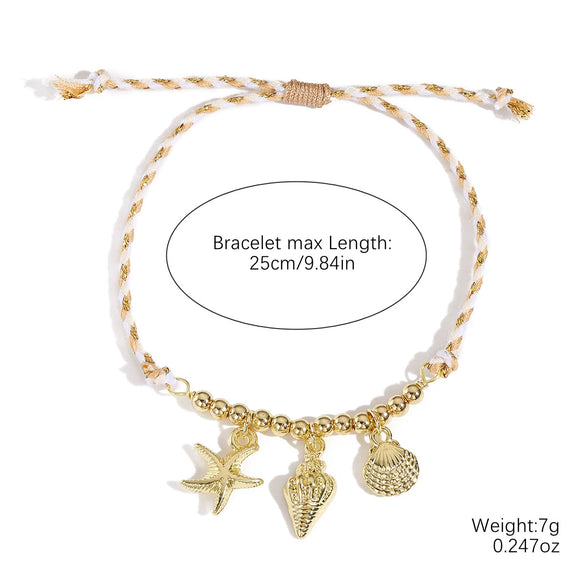 Ceramic Geometric Starfish Shell Fish Pendant Woven Bracelet For Women Electroplated