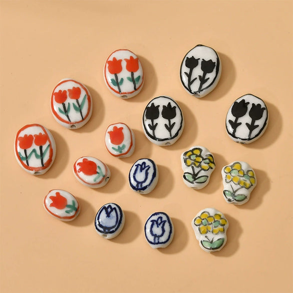 Ceramic Handpainted Little Daisy Flower Beads Jewelry Accessories For Diy Bracelet Necklace Earring