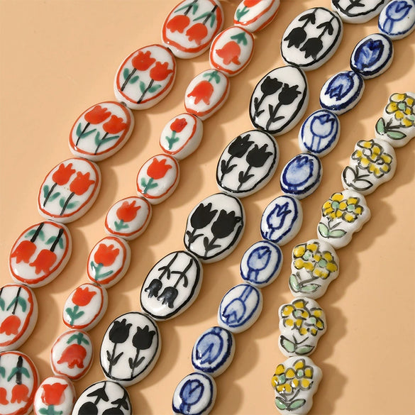 Ceramic Handpainted Little Daisy Flower Beads Jewelry Accessories For Diy Bracelet Necklace Earring