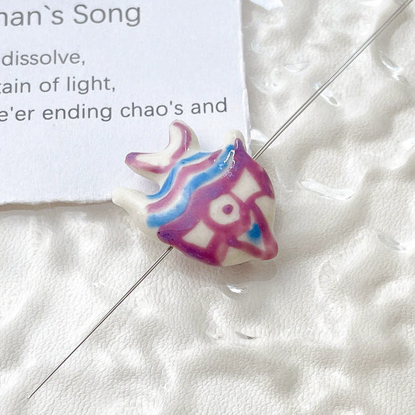 Ceramic Loose Beads Handpainted Goldfish Tropical Fish Retro Style Diy Handmade Jewelry Accessories With Environmental Protection Treatment