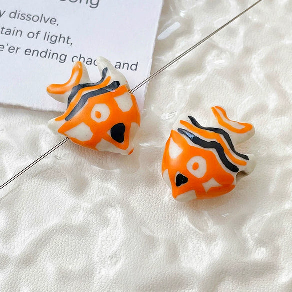 Ceramic Loose Beads Handpainted Goldfish Tropical Fish Retro Style Diy Handmade Jewelry Accessories With Environmental Protection Treatment