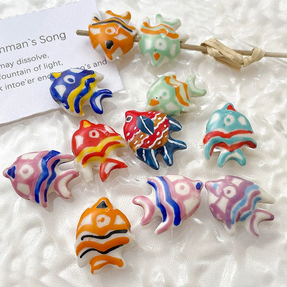 Ceramic Loose Beads Handpainted Goldfish Tropical Fish Retro Style Diy Handmade Jewelry Accessories With Environmental Protection Treatment