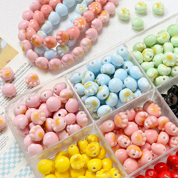Ceramic Loose Beads With Cat Claw Halo Cartoon Animal Style For Diy Jewelry Dripping Glue Process