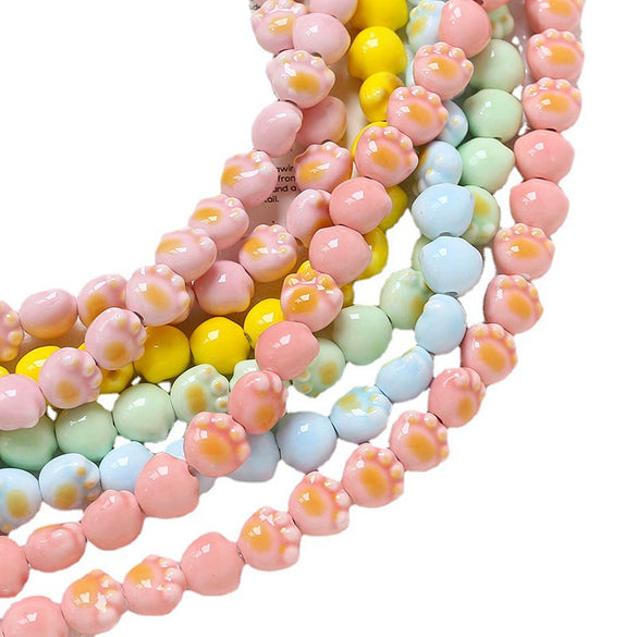 Ceramic Loose Beads With Cat Claw Halo Cartoon Animal Style For Diy Jewelry Dripping Glue Process