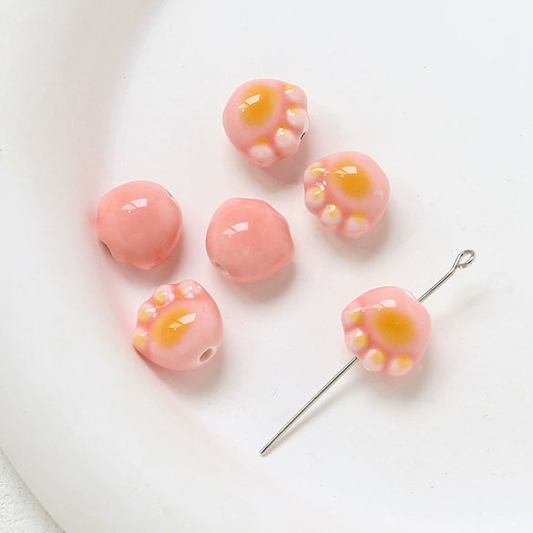 Ceramic Loose Beads With Cat Claw Halo Cartoon Animal Style For Diy Jewelry Dripping Glue Process
