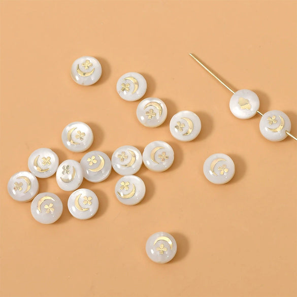Ceramics Freshwater Shell Doublesided Goldplated Floret Butterfly Moon Star Round Dripping Glue Jewelry Accessories