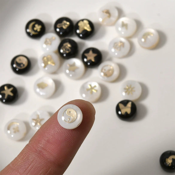 Ceramics Freshwater Shell Doublesided Goldplated Floret Butterfly Moon Star Round Dripping Glue Jewelry Accessories