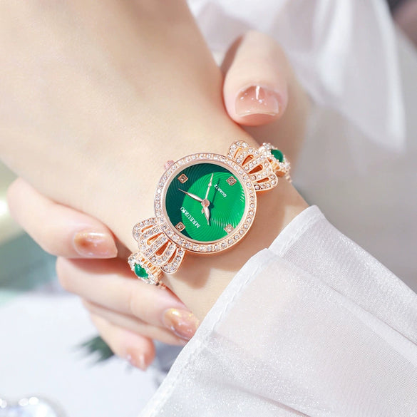 Chalcedony Metal Alloy Women's Fashion Watch With Flattop Tapered Crown And Jewelry Buckle