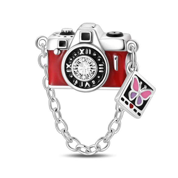 Charm Jewelry Silverplated Suitcase Camera Beaded Diy Accessories With Dripping Oil Design For Women