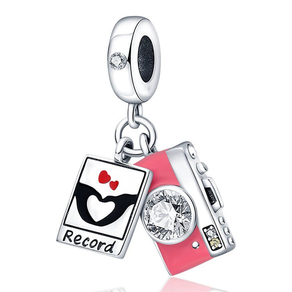 Charm Jewelry Silverplated Suitcase Camera Beaded Diy Accessories With Dripping Oil Design For Women