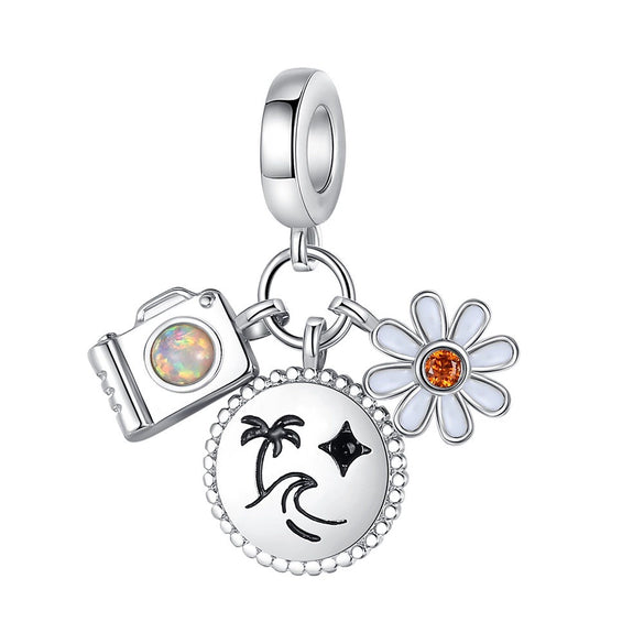 Charm Jewelry Silverplated Suitcase Camera Beaded Diy Accessories With Dripping Oil Design For Women