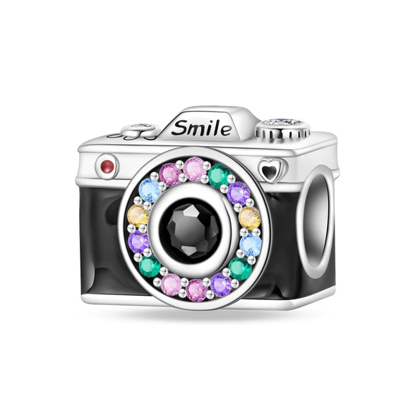 Charm Jewelry Silverplated Suitcase Camera Beaded Diy Accessories With Dripping Oil Design For Women