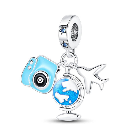 Charm Jewelry Silverplated Suitcase Camera Beaded Diy Accessories With Dripping Oil Design For Women