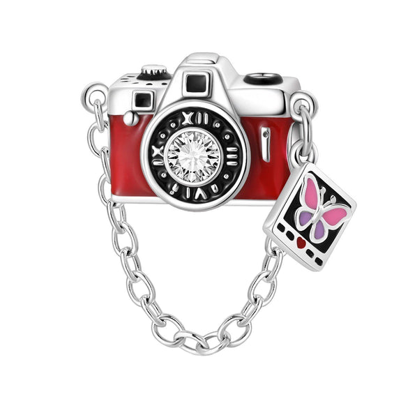 Charm Jewelry Silverplated Suitcase Camera Beaded Diy Accessories With Dripping Oil Design For Women