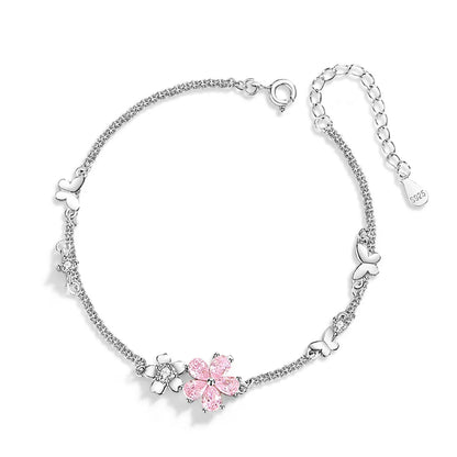 Casual Simple Style Flower Sterling Silver Zircon Bracelets In Bulk