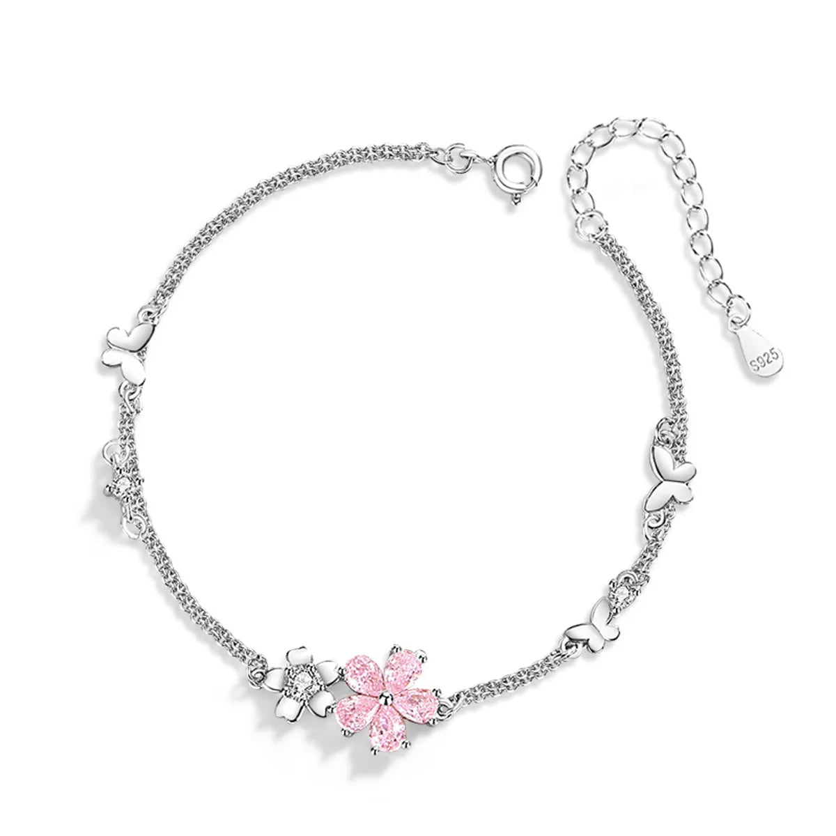 Casual Simple Style Flower Sterling Silver Zircon Bracelets In Bulk