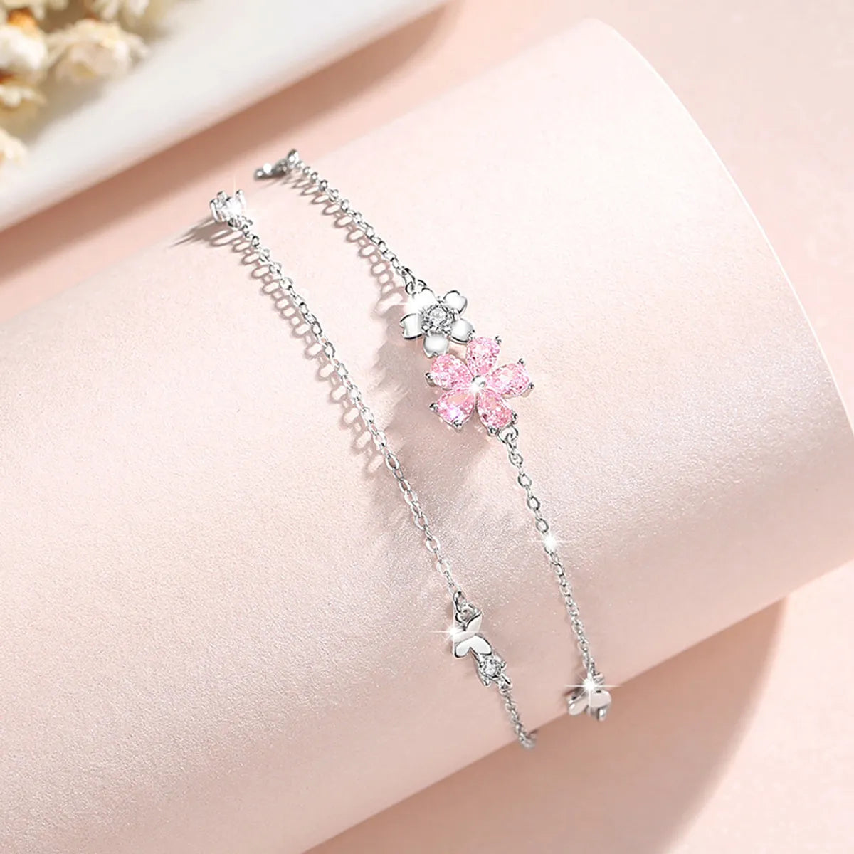 Casual Simple Style Flower Sterling Silver Zircon Bracelets In Bulk